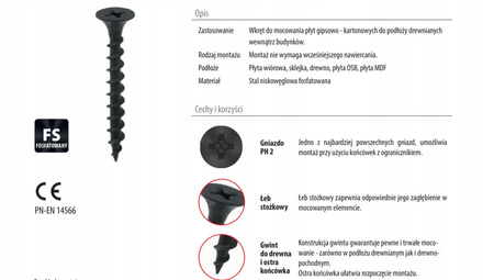 Wkręty 3,5x35 - 10 kg fosfatowane czarne do drewna