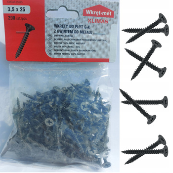 WKRĘTY DO PŁYT KARTON GIPS METAL 3,5x25 200sztuk